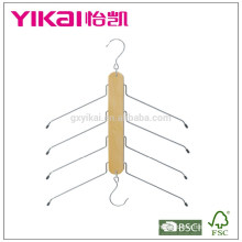Space saving shirt wooden hanger with 4tiers of metal bar and hooks